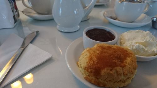 Close-up of breakfast on table