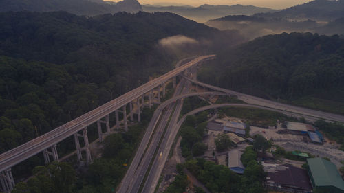 High angle view of bridge over mountains