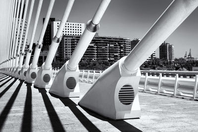 Close-up of railings against clear sky on sunny day