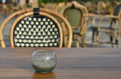Close-up of glasses on table
