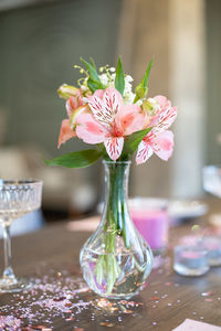 Close-up of flower vase on table