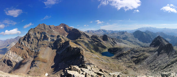 Panoramic view of mountain range against sky