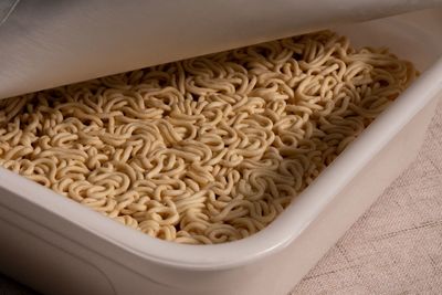 High angle view of noodles in bowl