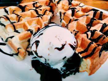 Close-up of ice cream in plate on table