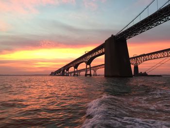 Suspension bridge at sunset