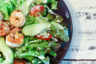 High angle view of salad in plate on table