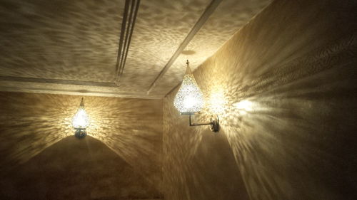 Illuminated lights hanging on ceiling