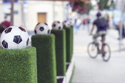 Close-up of soccer ball on grass