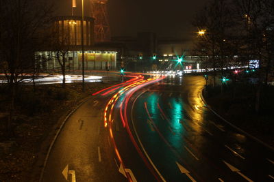 Light trails on street at night