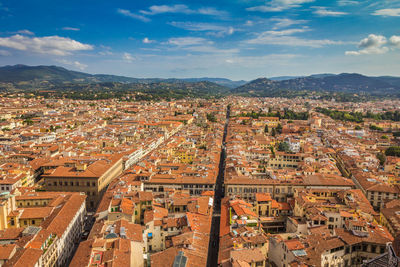 High angle shot of townscape against sky