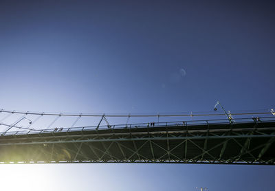 Low angle view of bridge against blue sky