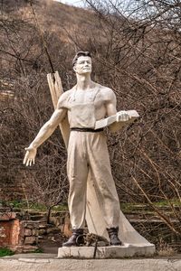 Portrait of statue against bare tree