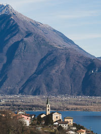 Scenic view of sea and buildings against sky