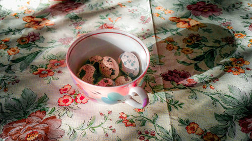 High angle view of breakfast on table