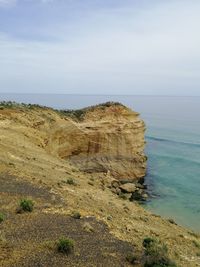 Scenic view of rocks on beach against sky