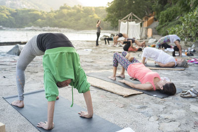 Mexico, mismaloya, yoga class at ocean front