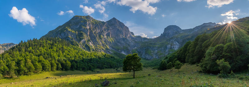 Panoramic view of landscape and mountains against sky