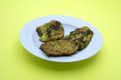 High angle view of food in plate