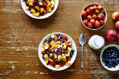 High angle view of breakfast on table