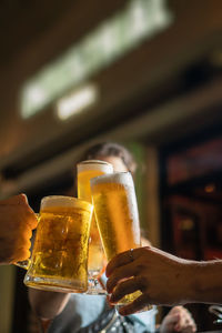 Friends cheering with beer glasses