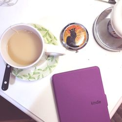 High angle view of breakfast on table