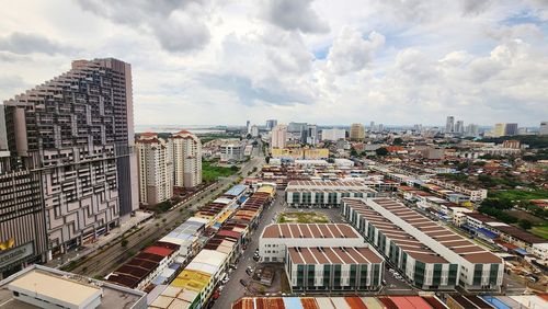 High angle view of cityscape against sky