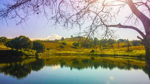 Scenic view of lake against sky during autumn