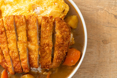 High angle view of food on table