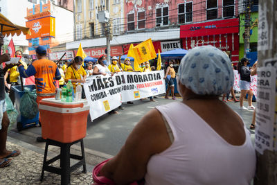 Protesters protest against president bolsonaro's government through the streets of downtown.