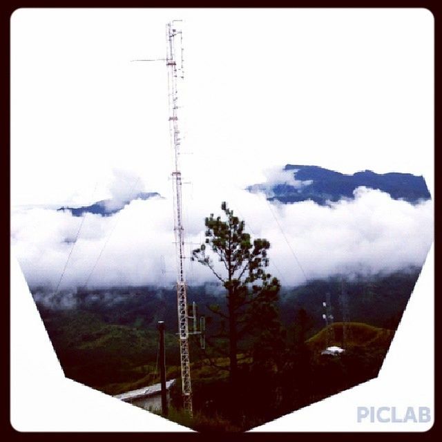 transfer print, electricity pylon, power line, power supply, auto post production filter, electricity, sky, fuel and power generation, technology, mountain, fog, tree, connection, weather, cable, day, nature, communication, outdoors, landscape