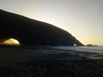 Scenic view of sea against clear sky during sunset