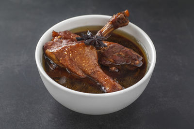 High angle view of food in bowl on table