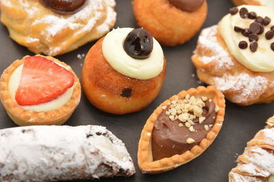 High angle view of cookies in plate on table