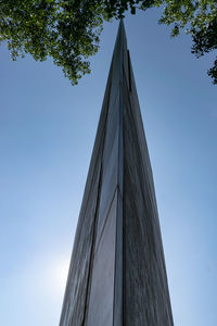 Low angle view of building against clear blue sky