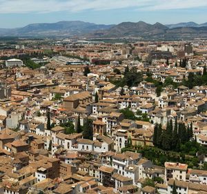 High angle view of townscape against sky