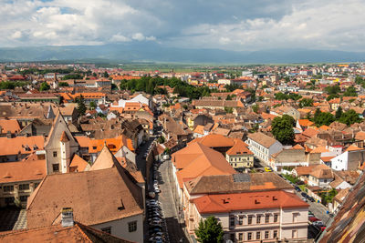 High angle view of townscape against sky