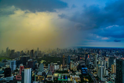 High angle view of cityscape against sky