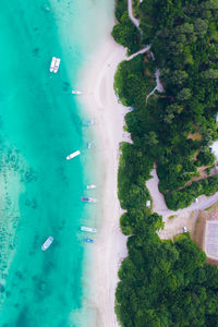 High angle view of boats on beach