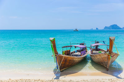 Wooden boat for tourist in thailand sea travel phiphi phuket krabi island in summer season concept