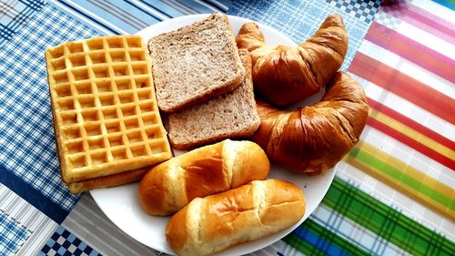 High angle view of breakfast on table