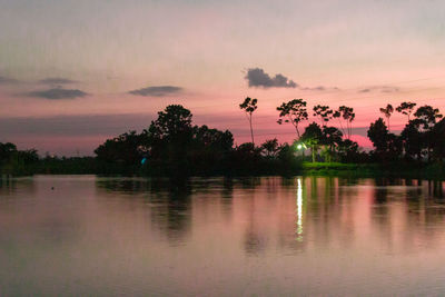 Scenic view of lake against sky during sunset