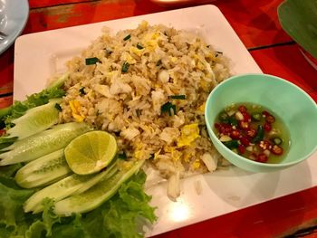 Close-up of food served in plate