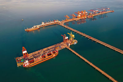 High angle view of boats in sea