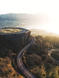 High angle view of road on mountain against sky