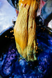 High angle view of person preparing food