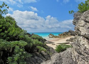 Scenic beach set between the rocks