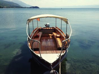 Empty boat moored at lake ohrid