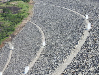 High angle view of road marking on street