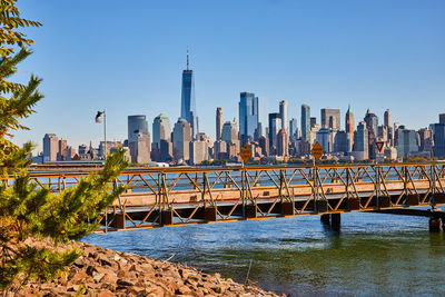 Bridge over river against clear sky