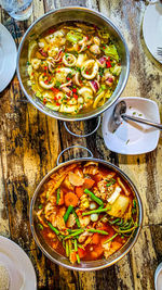 High angle view of food on table